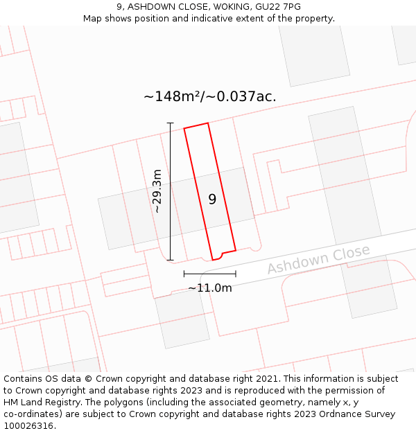9, ASHDOWN CLOSE, WOKING, GU22 7PG: Plot and title map