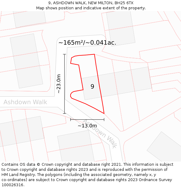 9, ASHDOWN WALK, NEW MILTON, BH25 6TX: Plot and title map