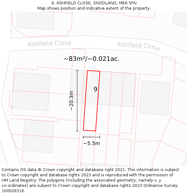 9, ASHFIELD CLOSE, SNODLAND, ME6 5FN: Plot and title map