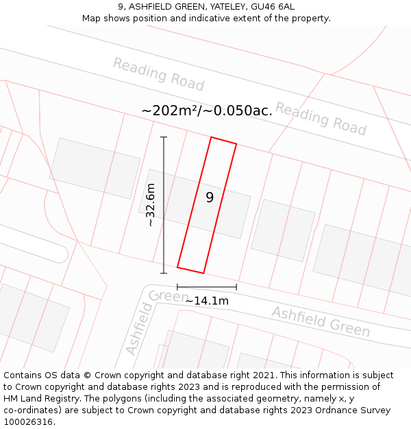 9, ASHFIELD GREEN, YATELEY, GU46 6AL: Plot and title map
