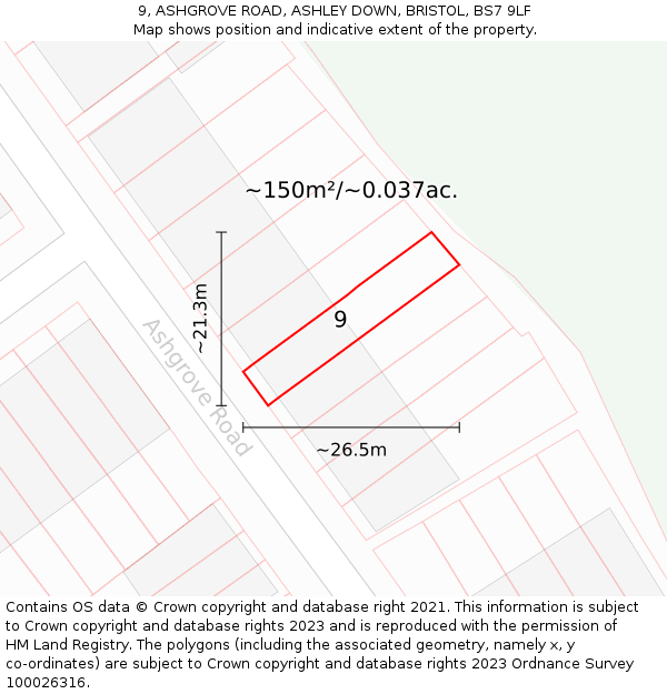 9, ASHGROVE ROAD, ASHLEY DOWN, BRISTOL, BS7 9LF: Plot and title map