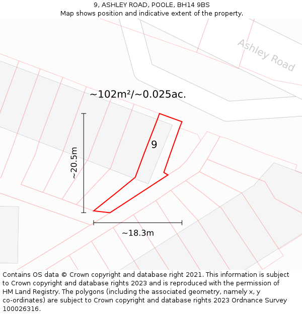 9, ASHLEY ROAD, POOLE, BH14 9BS: Plot and title map