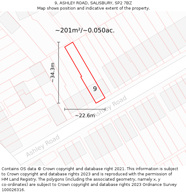 9, ASHLEY ROAD, SALISBURY, SP2 7BZ: Plot and title map