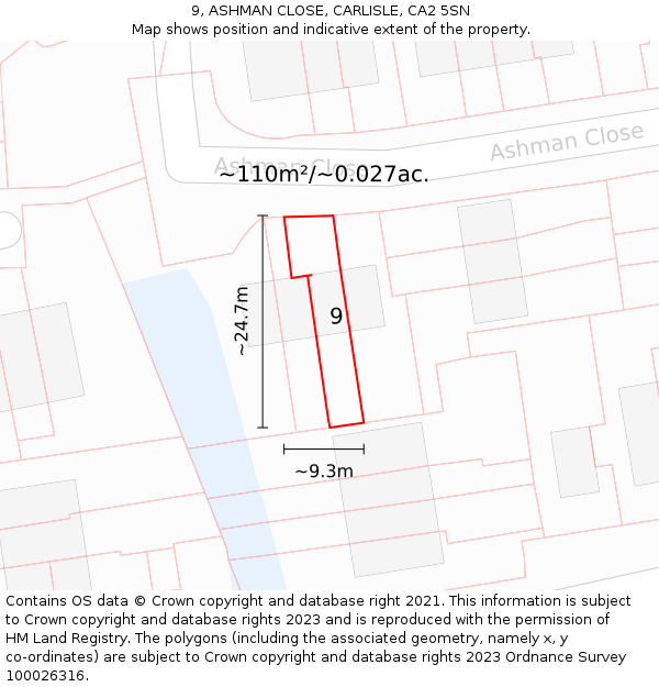 9, ASHMAN CLOSE, CARLISLE, CA2 5SN: Plot and title map