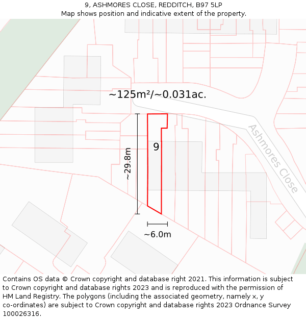 9, ASHMORES CLOSE, REDDITCH, B97 5LP: Plot and title map