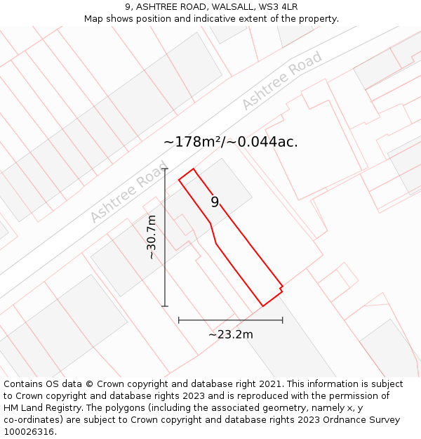 9, ASHTREE ROAD, WALSALL, WS3 4LR: Plot and title map
