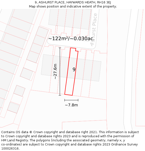 9, ASHURST PLACE, HAYWARDS HEATH, RH16 3EJ: Plot and title map