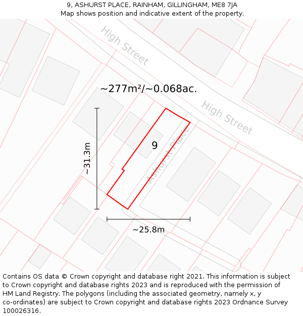 9, ASHURST PLACE, RAINHAM, GILLINGHAM, ME8 7JA: Plot and title map