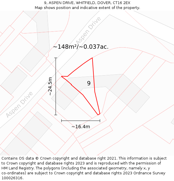9, ASPEN DRIVE, WHITFIELD, DOVER, CT16 2EX: Plot and title map