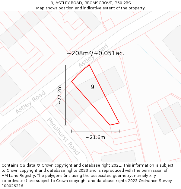 9, ASTLEY ROAD, BROMSGROVE, B60 2RS: Plot and title map