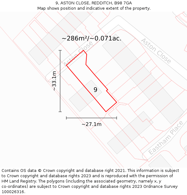 9, ASTON CLOSE, REDDITCH, B98 7GA: Plot and title map