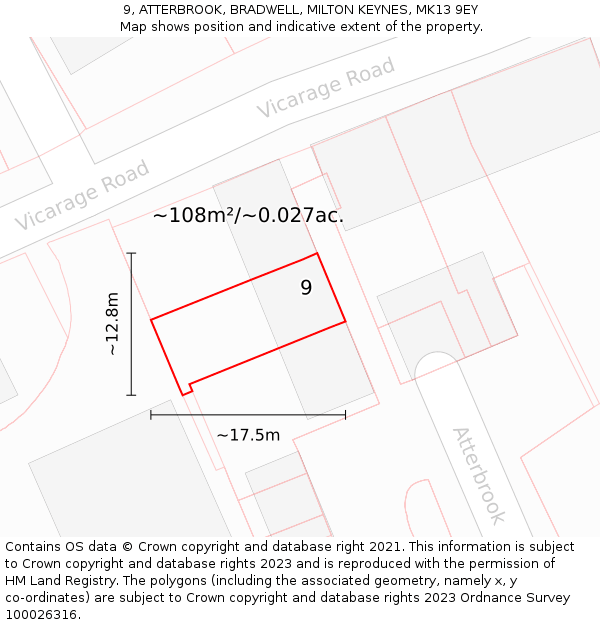 9, ATTERBROOK, BRADWELL, MILTON KEYNES, MK13 9EY: Plot and title map