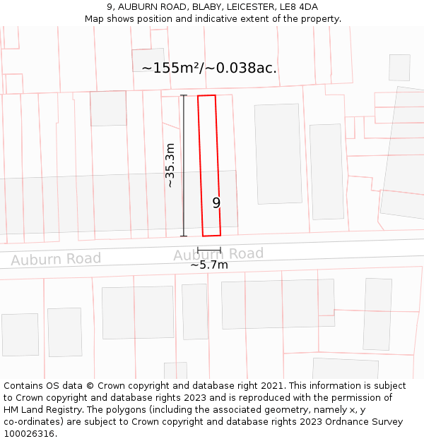 9, AUBURN ROAD, BLABY, LEICESTER, LE8 4DA: Plot and title map