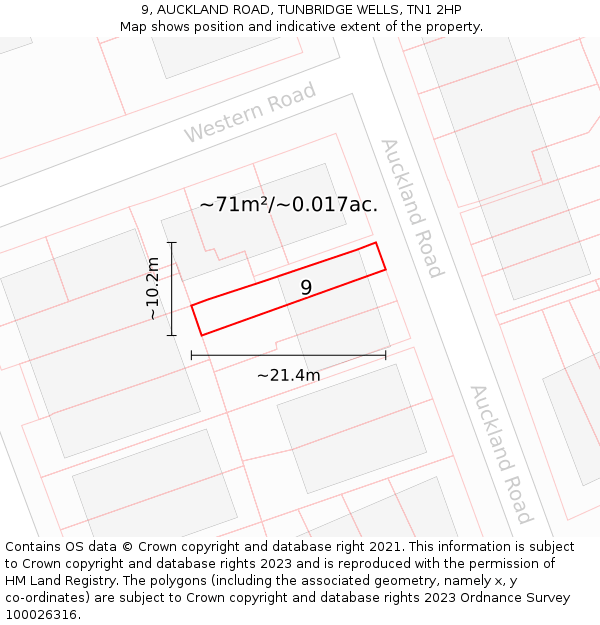 9, AUCKLAND ROAD, TUNBRIDGE WELLS, TN1 2HP: Plot and title map