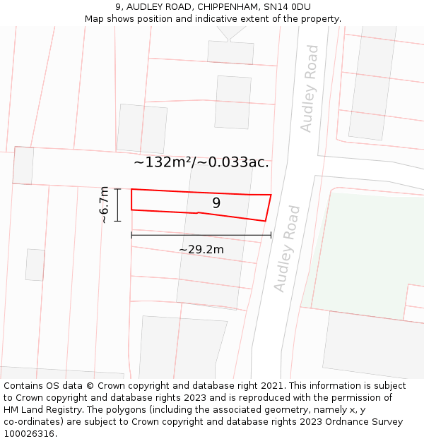 9, AUDLEY ROAD, CHIPPENHAM, SN14 0DU: Plot and title map