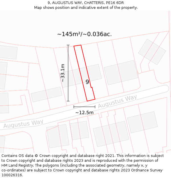 9, AUGUSTUS WAY, CHATTERIS, PE16 6DR: Plot and title map
