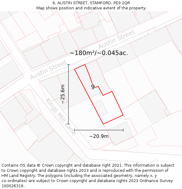 9, AUSTIN STREET, STAMFORD, PE9 2QR: Plot and title map