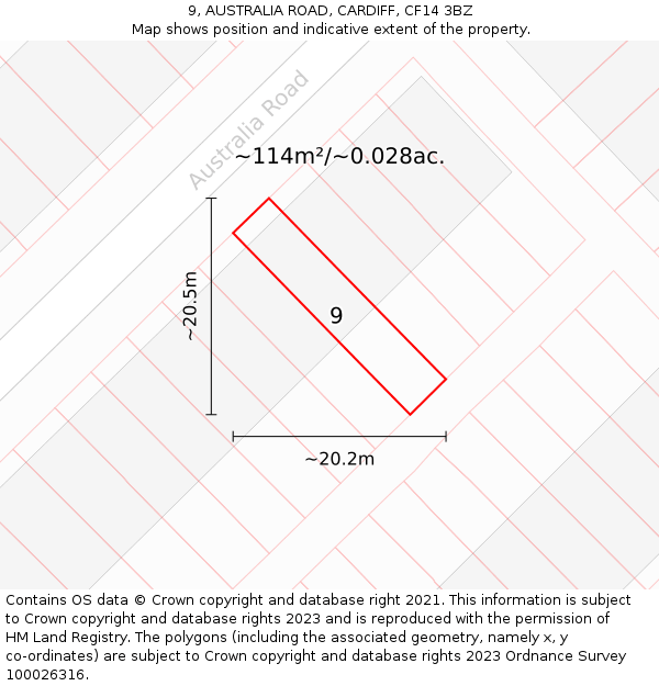 9, AUSTRALIA ROAD, CARDIFF, CF14 3BZ: Plot and title map