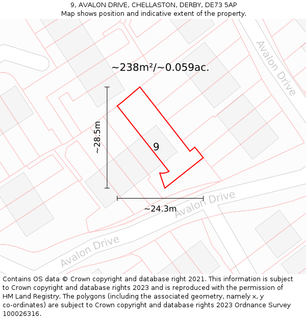 9, AVALON DRIVE, CHELLASTON, DERBY, DE73 5AP: Plot and title map