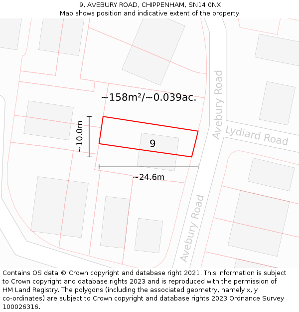 9, AVEBURY ROAD, CHIPPENHAM, SN14 0NX: Plot and title map