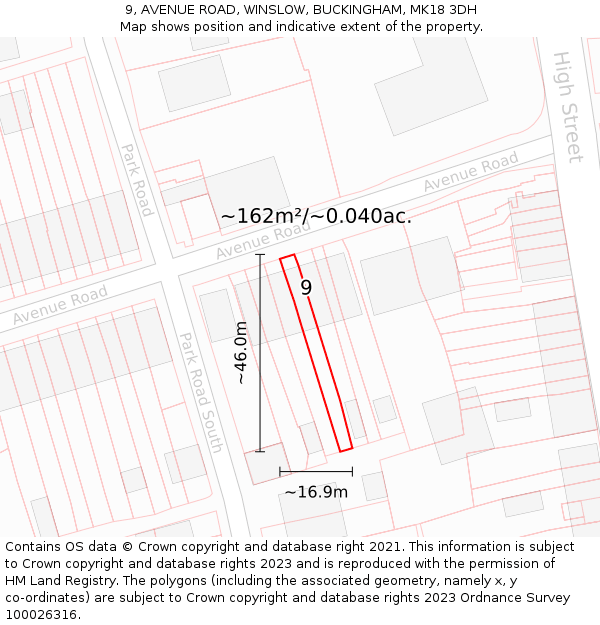 9, AVENUE ROAD, WINSLOW, BUCKINGHAM, MK18 3DH: Plot and title map