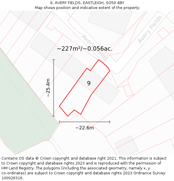 9, AVERY FIELDS, EASTLEIGH, SO50 4BY: Plot and title map