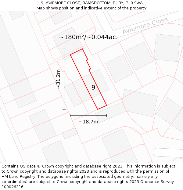 9, AVIEMORE CLOSE, RAMSBOTTOM, BURY, BL0 9WA: Plot and title map