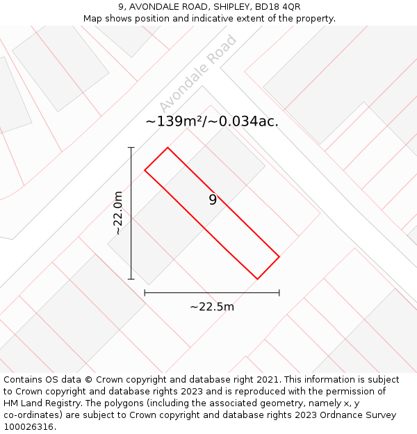 9, AVONDALE ROAD, SHIPLEY, BD18 4QR: Plot and title map