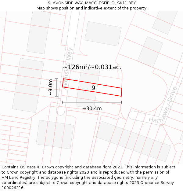 9, AVONSIDE WAY, MACCLESFIELD, SK11 8BY: Plot and title map