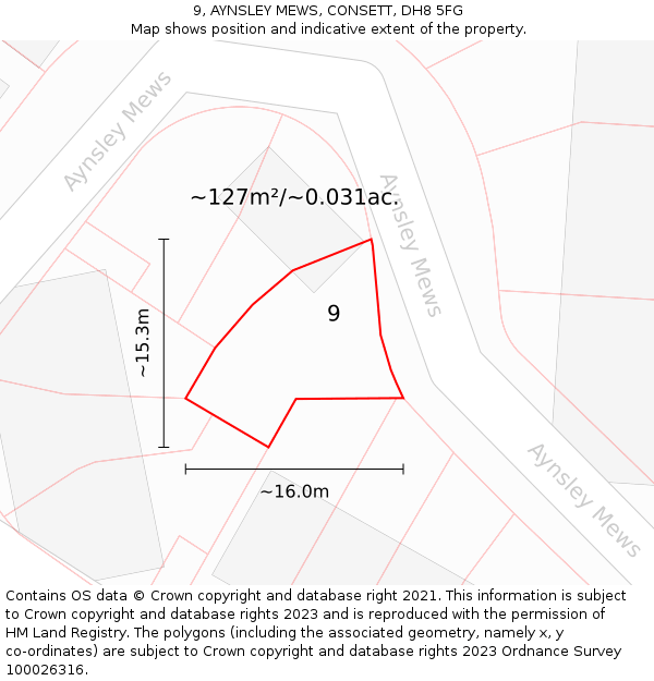 9, AYNSLEY MEWS, CONSETT, DH8 5FG: Plot and title map
