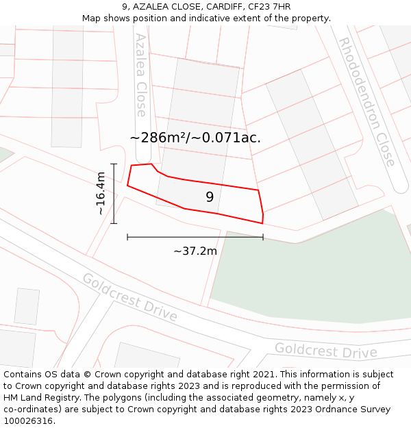 9, AZALEA CLOSE, CARDIFF, CF23 7HR: Plot and title map