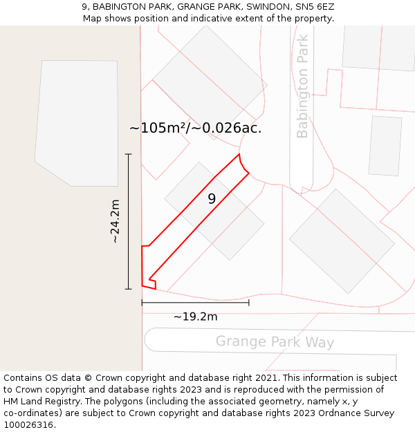9, BABINGTON PARK, GRANGE PARK, SWINDON, SN5 6EZ: Plot and title map