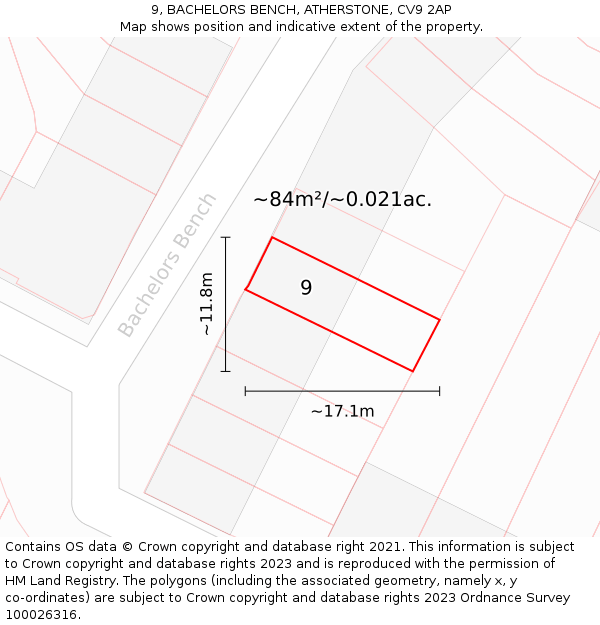 9, BACHELORS BENCH, ATHERSTONE, CV9 2AP: Plot and title map