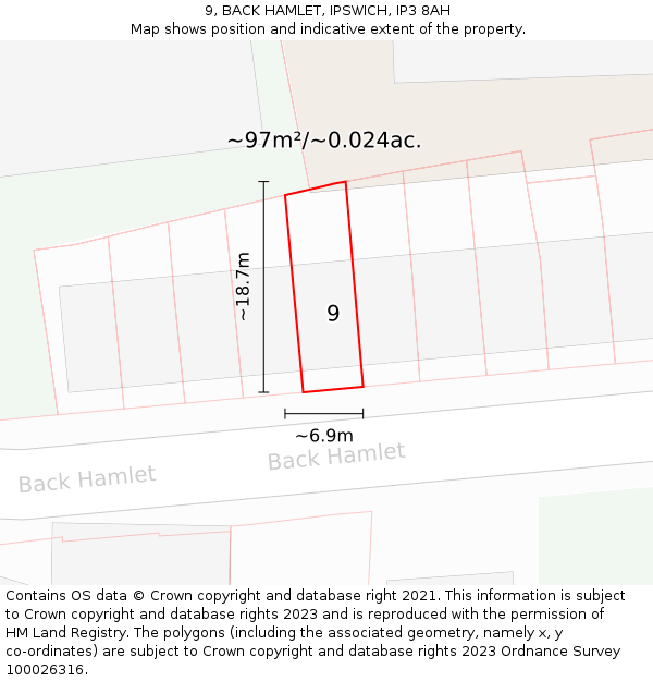 9, BACK HAMLET, IPSWICH, IP3 8AH: Plot and title map