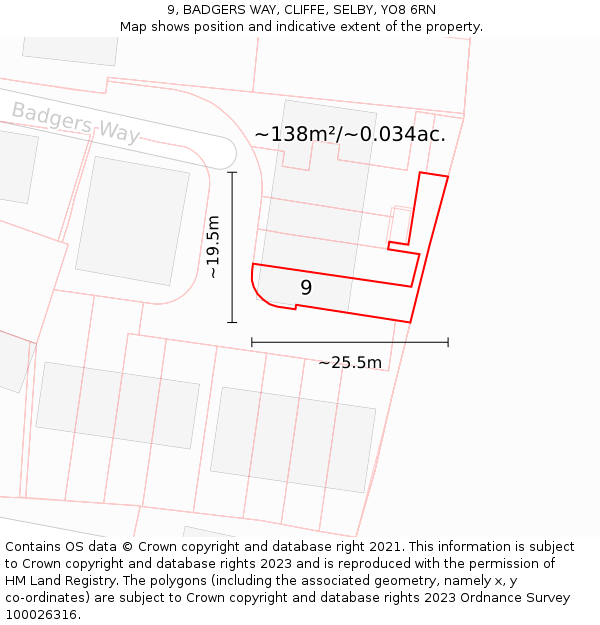 9, BADGERS WAY, CLIFFE, SELBY, YO8 6RN: Plot and title map