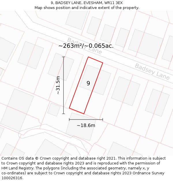 9, BADSEY LANE, EVESHAM, WR11 3EX: Plot and title map