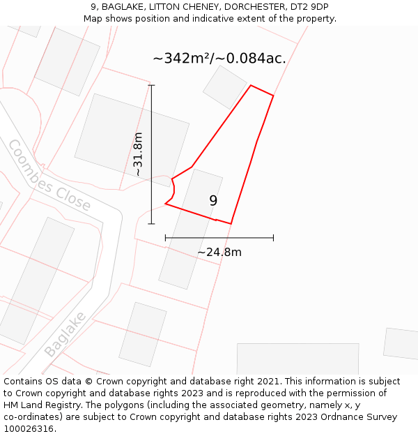 9, BAGLAKE, LITTON CHENEY, DORCHESTER, DT2 9DP: Plot and title map