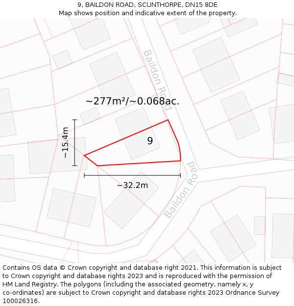 9, BAILDON ROAD, SCUNTHORPE, DN15 8DE: Plot and title map