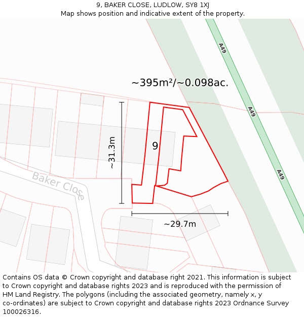 9, BAKER CLOSE, LUDLOW, SY8 1XJ: Plot and title map