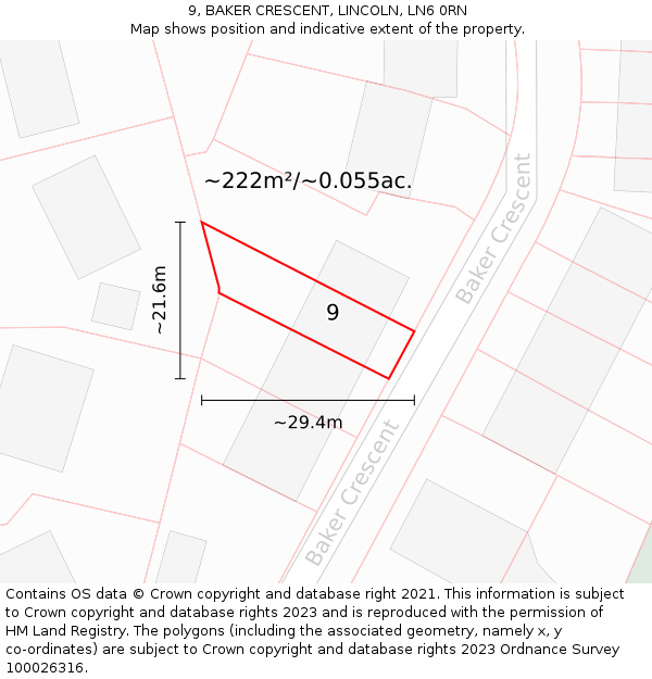 9, BAKER CRESCENT, LINCOLN, LN6 0RN: Plot and title map