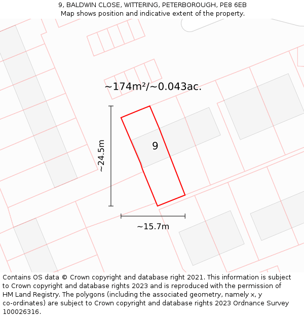 9, BALDWIN CLOSE, WITTERING, PETERBOROUGH, PE8 6EB: Plot and title map