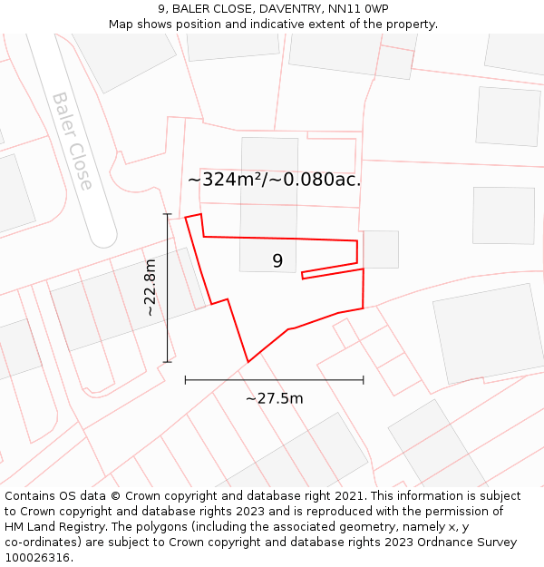 9, BALER CLOSE, DAVENTRY, NN11 0WP: Plot and title map