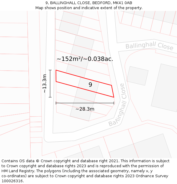 9, BALLINGHALL CLOSE, BEDFORD, MK41 0AB: Plot and title map