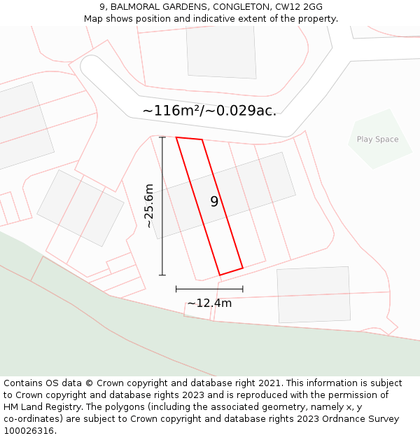 9, BALMORAL GARDENS, CONGLETON, CW12 2GG: Plot and title map