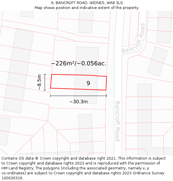 9, BANCROFT ROAD, WIDNES, WA8 3LS: Plot and title map