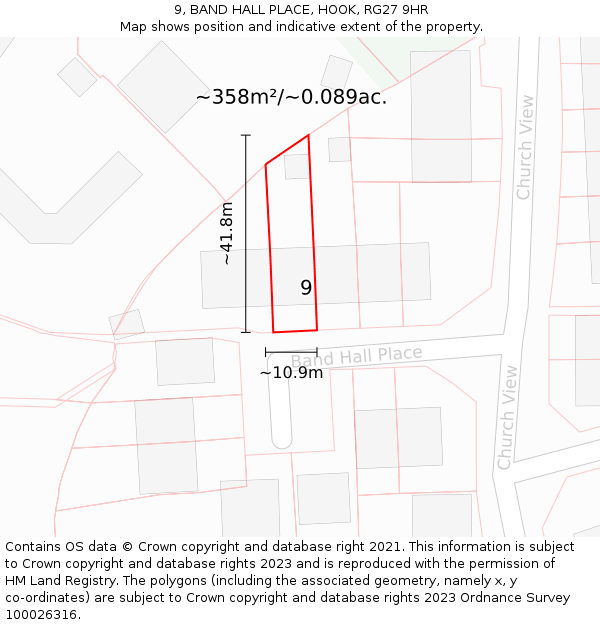 9, BAND HALL PLACE, HOOK, RG27 9HR: Plot and title map