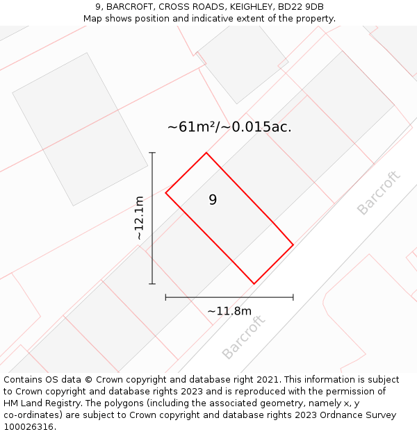 9, BARCROFT, CROSS ROADS, KEIGHLEY, BD22 9DB: Plot and title map