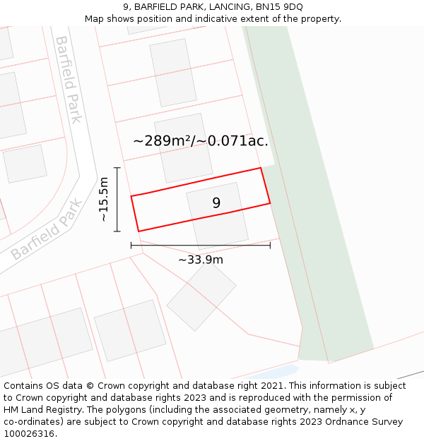 9, BARFIELD PARK, LANCING, BN15 9DQ: Plot and title map