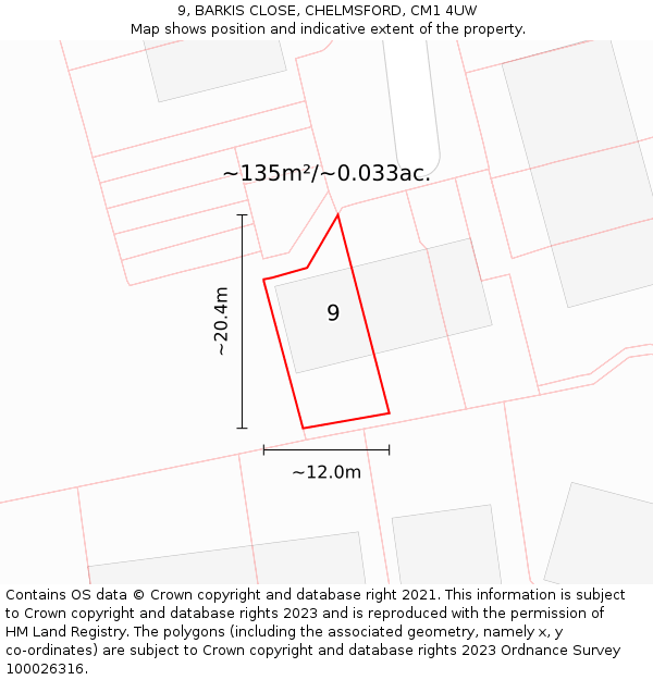 9, BARKIS CLOSE, CHELMSFORD, CM1 4UW: Plot and title map