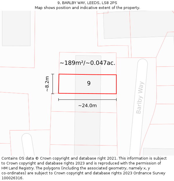9, BARLBY WAY, LEEDS, LS8 2PS: Plot and title map